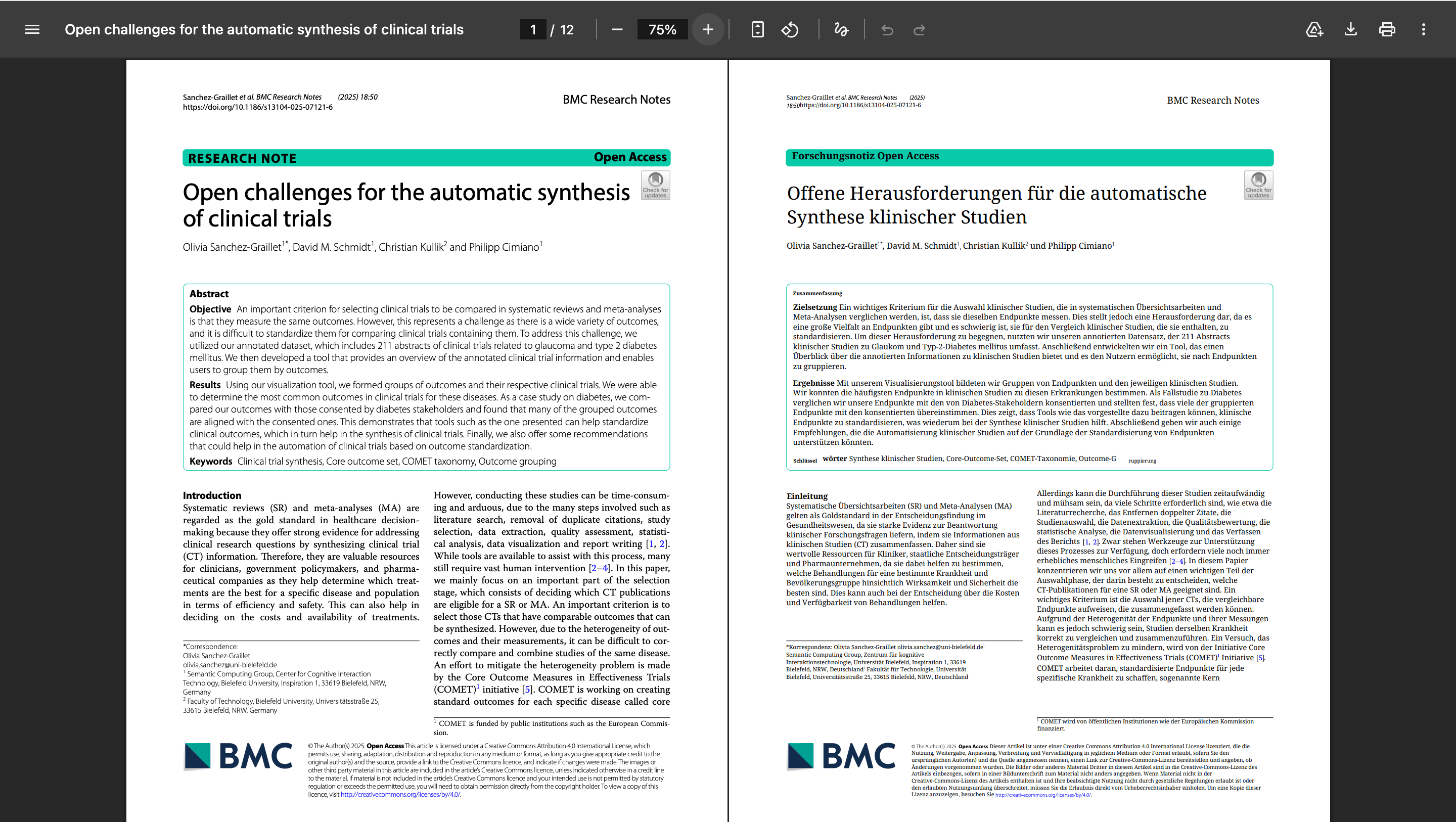 Englische Originalseite und deutsche PDF-Übersetzung mit erhaltenem BMC-Layout