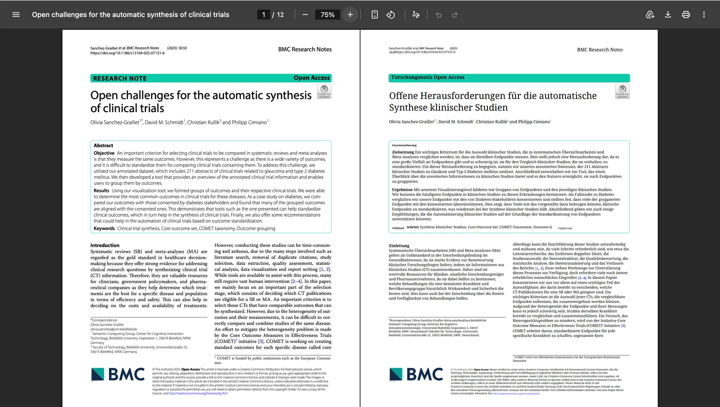 Erste Seite des zweisprachigen englisch-deutschen Forschungspapers