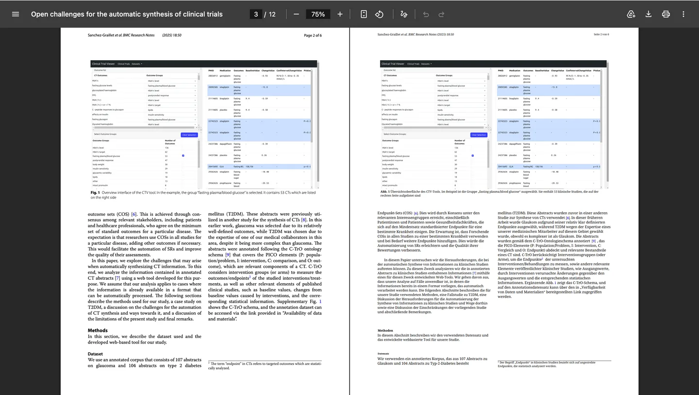 Zweisprachiges PDF mit einem englischen Forschungspaper links und der deutschen Übersetzung rechts