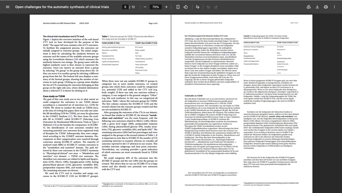 Fünfte Seite des zweisprachigen englisch-deutschen Forschungspapers