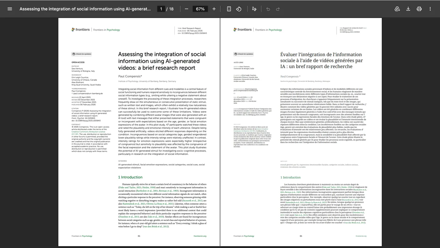 Première page du PDF bilingue anglais-français de l’étude de psychologie