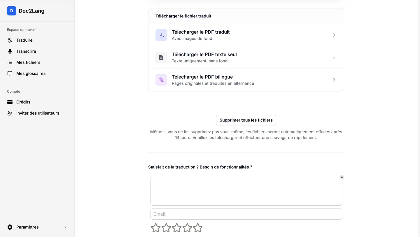 Page réelle de téléchargement des PDF traduits en français