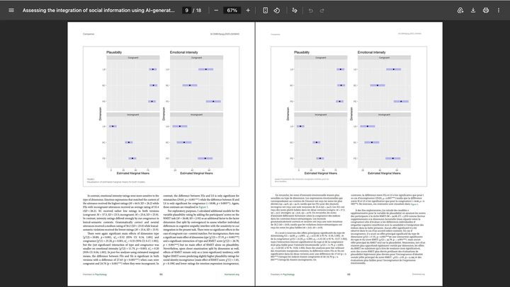 Bilingual research paper with the English original and charts on the left and the French translation on the right